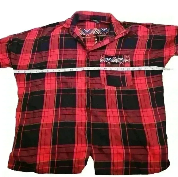 Zara Womens Red And Black Plaid Embroidered And Embellished Long Sleeve Top L - Picture 13 of 14